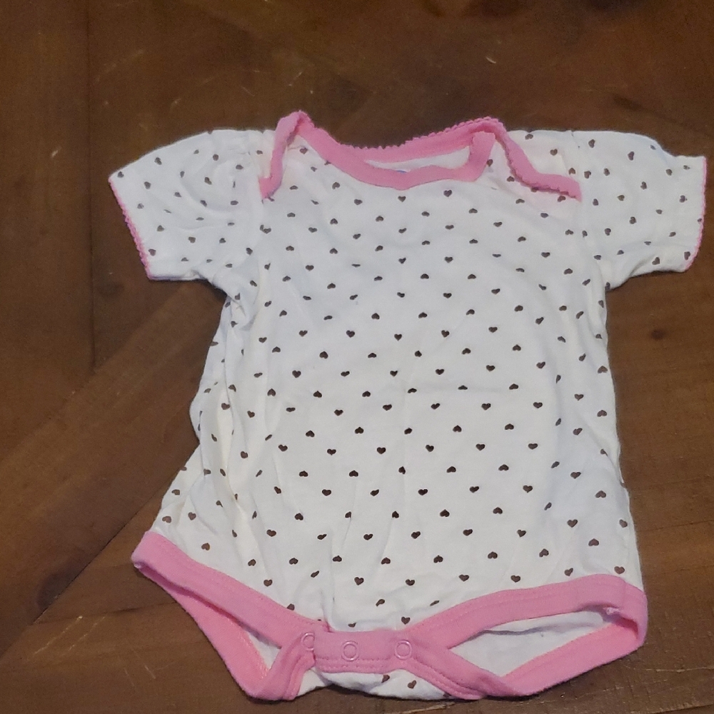Bon Bebe White Bodysuit with Pink Heart Pattern
